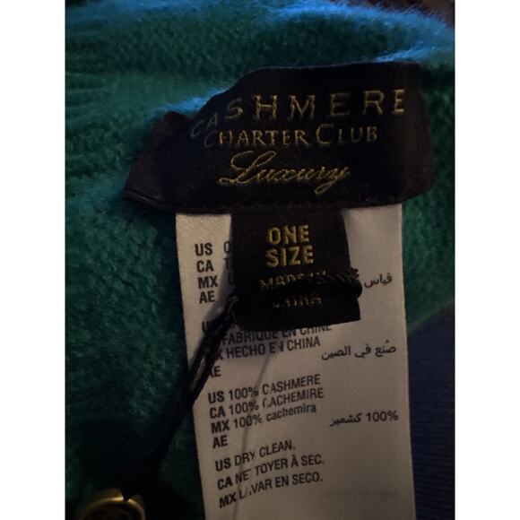Brand New Charter Club Cashmere Peacock Green Adult One Size Hat Beanie Cashmere main image 4